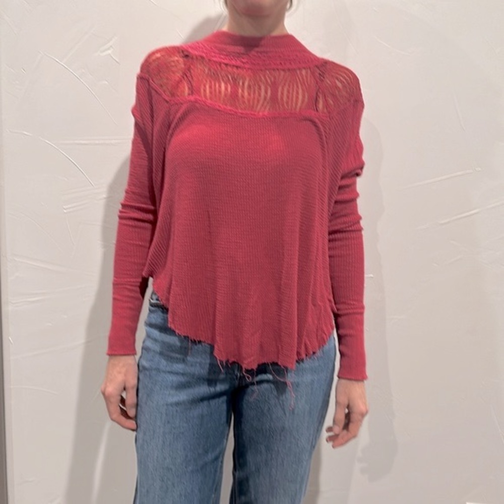 Free People Waffle Weave Long Sleeve Maroon Shirt Sz XXS